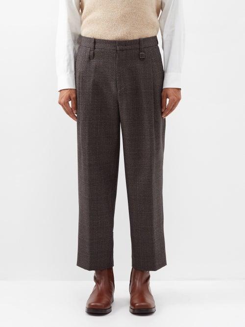 Wooyoungmi - Cropped Check-wool Suit Trousers - Mens - Grey