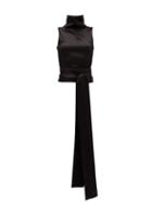 Matchesfashion.com Galvan - Luna High-neck Sash-detail Satin Blouse - Womens - Black