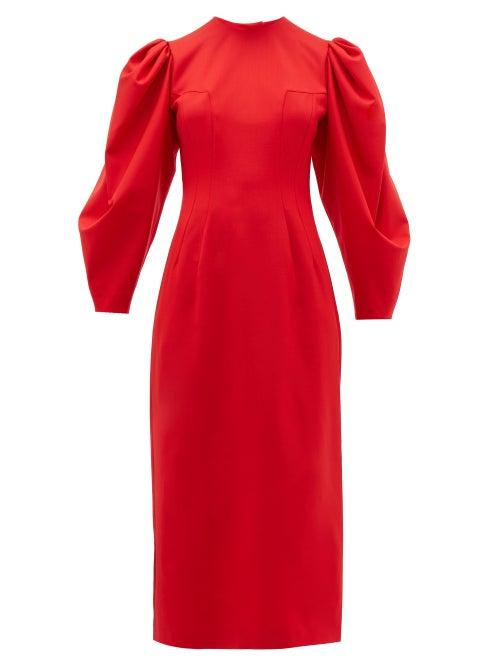 Matchesfashion.com Sara Battaglia - Backless Balloon Sleeve Wool Blend Midi Dress - Womens - Red