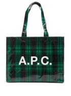 A.p.c. - Diane Logo-print Tartan Coated-canvas Tote Bag - Womens - Black Green