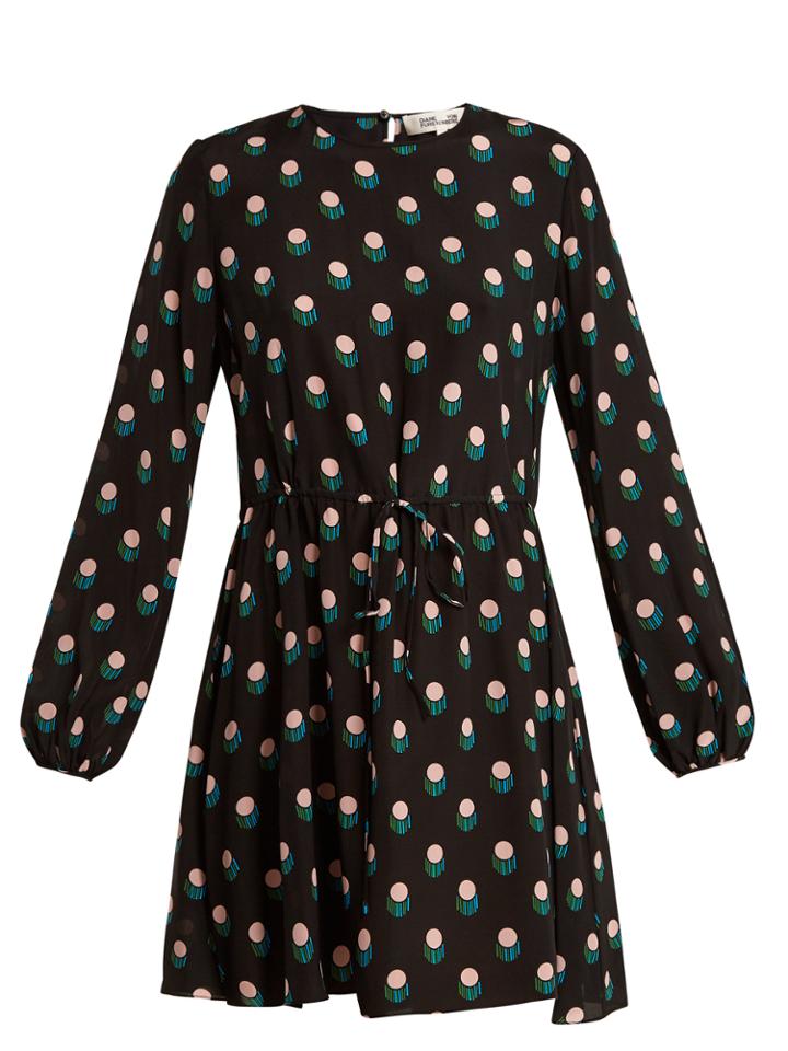 Diane Von Furstenberg Casimir-dot Print Silk-crepe Mini Dress