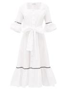 Matchesfashion.com Batsheva - Delsey Rickrack-trim Cotton Midi Dress - Womens - White