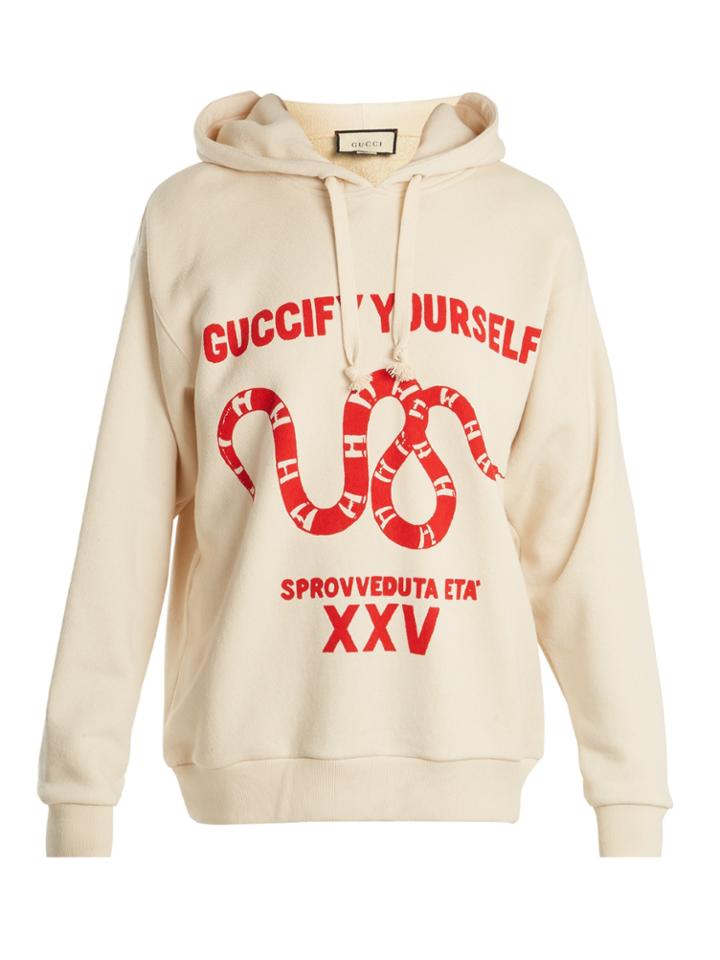 Gucci Snake-print Cotton-jersey Hooded Sweatshirt