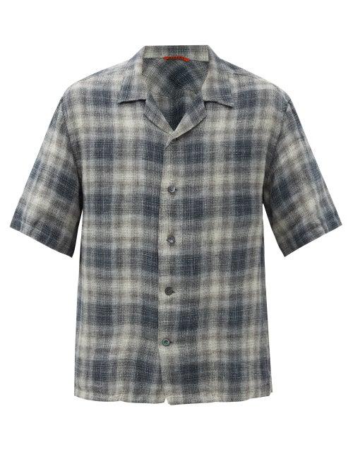 Matchesfashion.com Barena Venezia - Solana Short-sleeved Checked Linen Shirt - Mens - Dark Grey