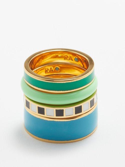 Roxanne Assoulin - A Dash Of Cool Enamel & Gold-plated Ring Set - Womens - Blue Multi
