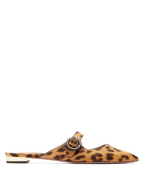 Matchesfashion.com Aquazzura - Blossom Leopard Print Leather Backless Loafers - Womens - Leopard