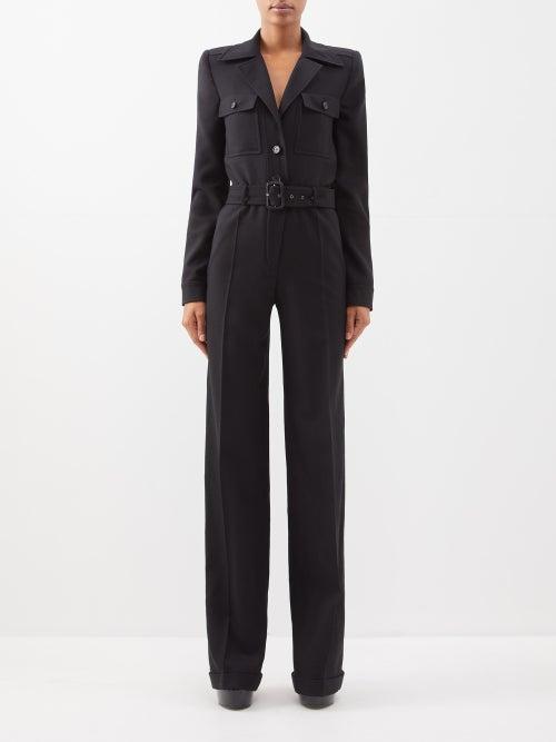 Saint Laurent - Open-collar Wool-gabardine Jumpsuit - Womens - Black