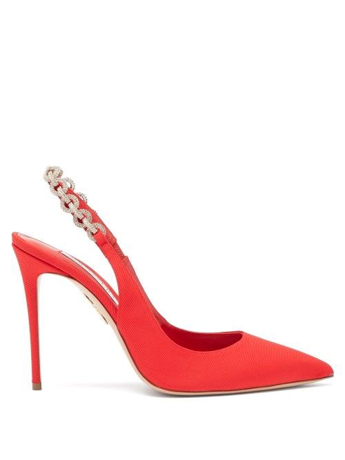 Aquazzura - Love Link 105 Grosgrain Slingback Pumps - Womens - Red