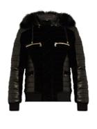 Balmain Fur-trim Quilted Velvet And Leather Bomber Jacket