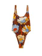Matchesfashion.com Fendi - Daisies-print Terry Swimsuit - Womens - Brown Print