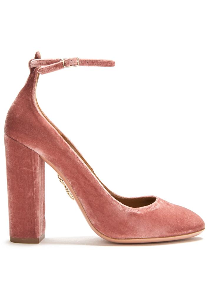 Aquazzura Alix 110 Block-heel Velvet Pumps