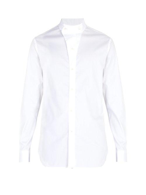 Matchesfashion.com Giorgio Armani - Stand Collar Cotton Blend Shirt - Mens - White
