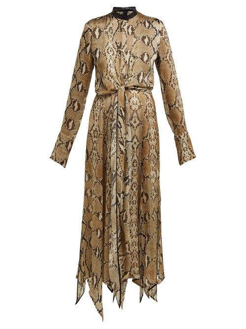 Matchesfashion.com Petar Petrov - Dehli Python Print Silk Chiffon Dress - Womens - Beige Multi