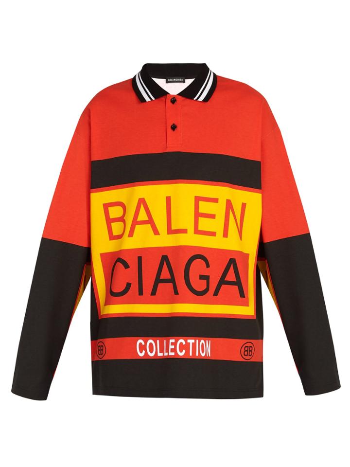 Balenciaga Long-sleeved Logo-print Cotton Polo Shirt