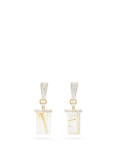 Matchesfashion.com Jade Jagger - Diamond, Rutilated Quartz & Gold Pencil Earrings - Womens - White Multi