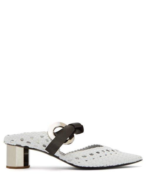 Matchesfashion.com Proenza Schouler - Woven Front Tie Leather Mules - Womens - White