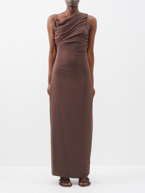 Christopher Esber - Asymmetric Cowl-neck Jersey Maxi Dress - Womens - Brown