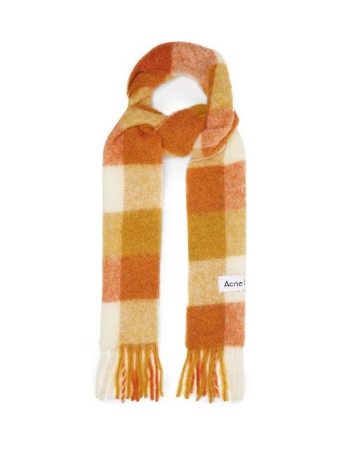 Matchesfashion.com Acne Studios - Large-check Logo-label Felted Scarf - Mens - Orange