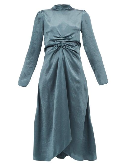 Matchesfashion.com Sies Marjan - Nara Ruched Satin Dress - Womens - Dark Grey