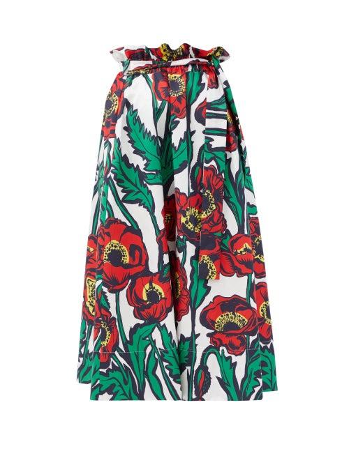 Matchesfashion.com La Doublej - Sardegna Floral-print High-rise Cotton Midi Skirt - Womens - White Print