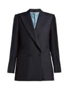 Matchesfashion.com Burberry - Pin Dot Double Breasted Wool Jacket - Womens - Blue