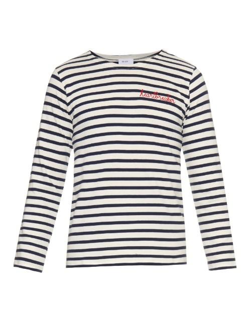 Maison Labiche Heartbreaker-embroidered Striped Jersey Top
