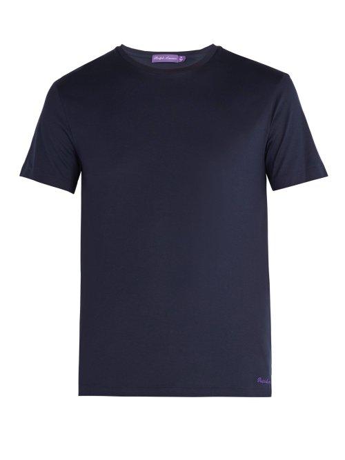Matchesfashion.com Ralph Lauren Purple Label - Logo Embroidered Short Sleeved Cotton T Shirt - Mens - Navy