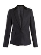 Matchesfashion.com Joseph - Prisca Velvet Trimmed Pinstriped Wool Blend Jacket - Womens - Navy