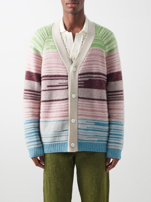 The Elder Statesman - Mix N Marl Striped Cashmere Cardigan - Mens - Blue Multi