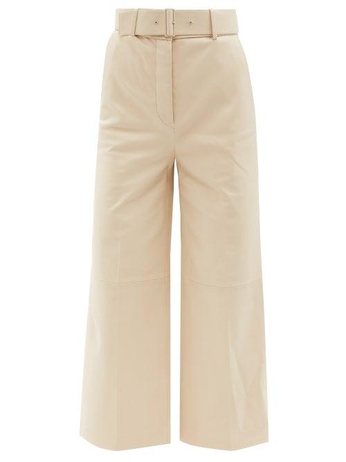 Joseph - Taja Cropped Leather Wide-leg Trousers - Womens - Light Beige
