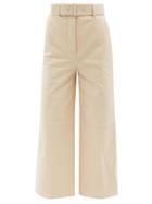 Joseph - Taja Cropped Leather Wide-leg Trousers - Womens - Light Beige