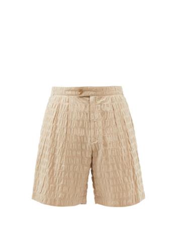 Le17septembre Homme - Ripple Pleated Cotton-seersucker Shorts - Mens - Beige