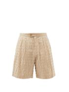 Le17septembre Homme - Ripple Pleated Cotton-seersucker Shorts - Mens - Beige