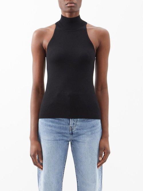 Toteme - High-neck Ribbed-knit Wool-blend Tank Top - Womens - Black