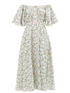 Matchesfashion.com Gl Hrgel - Off-the-shoulder Belted Floral-print Linen Dress - Womens - White Multi