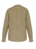 Matchesfashion.com Massimo Alba - Slubbed Linen Poplin Henley Shirt - Mens - Green