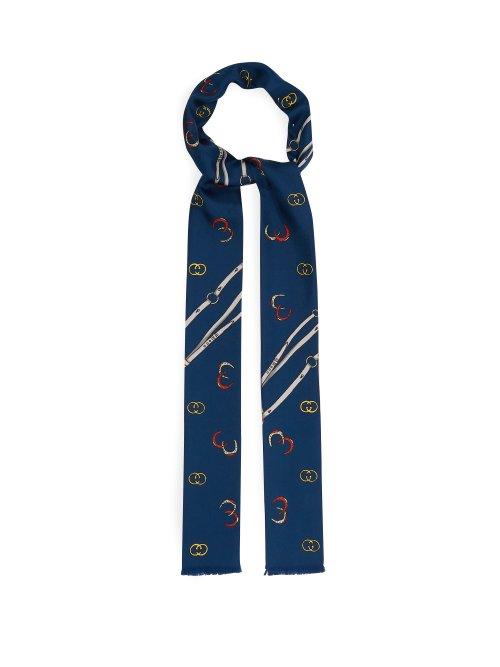 Matchesfashion.com Gucci - Gg And Horseshoe Silk Scarf - Mens - Blue