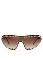 Matchesfashion.com Prada Eyewear - Studded Shield Metal Sunglasses - Womens - Tortoiseshell