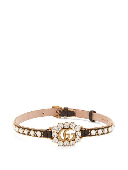 Matchesfashion.com Gucci - Gg Crystal-embellished Leather Choker - Womens - Black Gold
