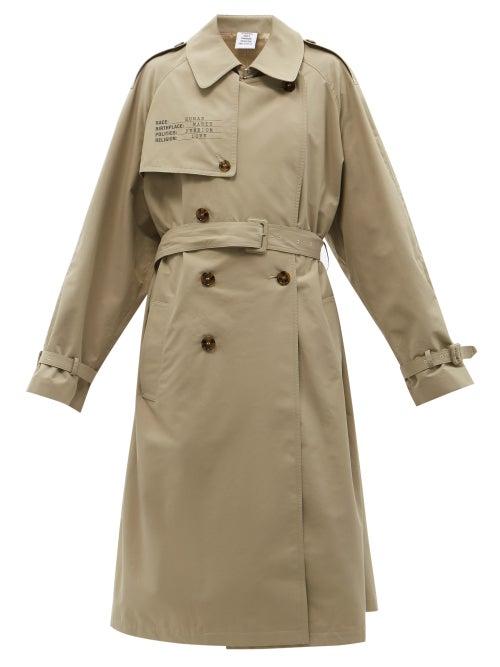 Ladies Rtw Vetements - Human Identity Belted Cotton-blend Trench Coat - Womens - Beige