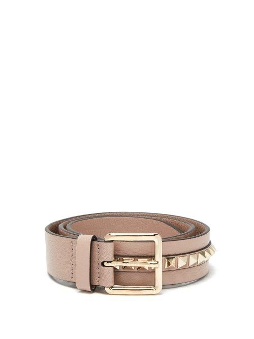 Matchesfashion.com Valentino - Rockstud Leather Belt - Womens - Beige