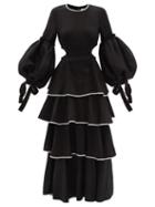 Ladies Rtw Aje - Gracious Cutout Tiered Linen-blend Dress - Womens - Black