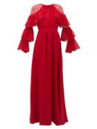 Matchesfashion.com Giambattista Valli - Ruffled Lace-trimmed Silk-georgette Gown - Womens - Red