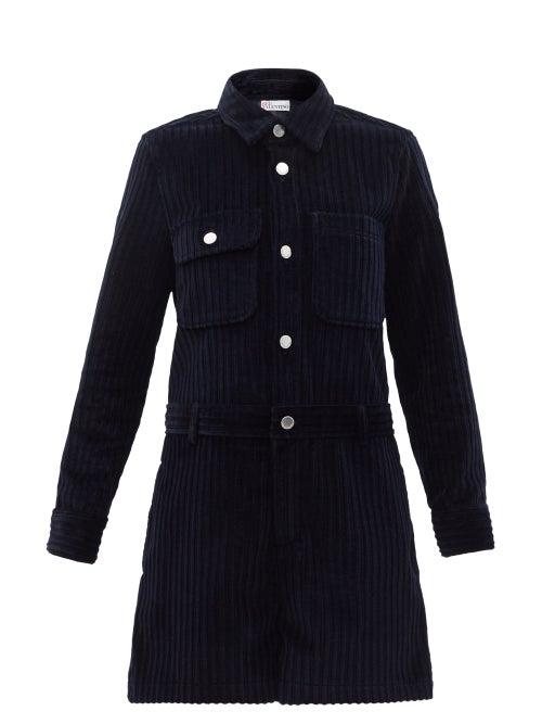 Ladies Rtw Redvalentino - Long-sleeved Cotton-corduroy Playsuit - Womens - Navy