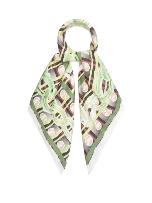 Matchesfashion.com Matty Bovan - Chain And Logo-print Silk Scarf - Womens - Green