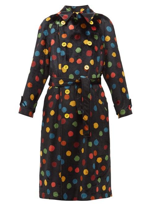 Matchesfashion.com M Missoni - Polka-dot Upcycled Velvet Trench Coat - Womens - Black Multi