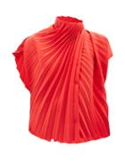A.w.a.k.e. Mode - Asymmetric Pleated-crepe Top - Womens - Red