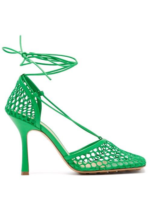 Matchesfashion.com Bottega Veneta - Stretch Wraparound Leather And Mesh Pumps - Womens - Green