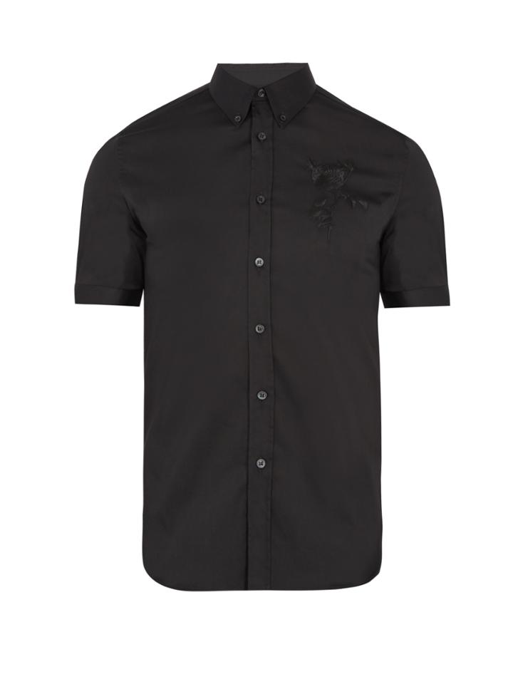 Alexander Mcqueen Rose-embroidered Cotton-blend Shirt