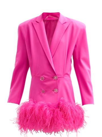 Matchesfashion.com The Attico - Feather-trimmed Wool-blend Mini Blazer Dress - Womens - Fuchsia